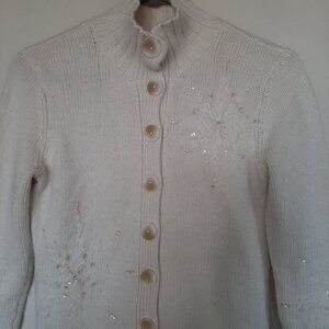 Vintage Talbots White Wool Blend Holiday Snowflake Christmas Sweater Petite P